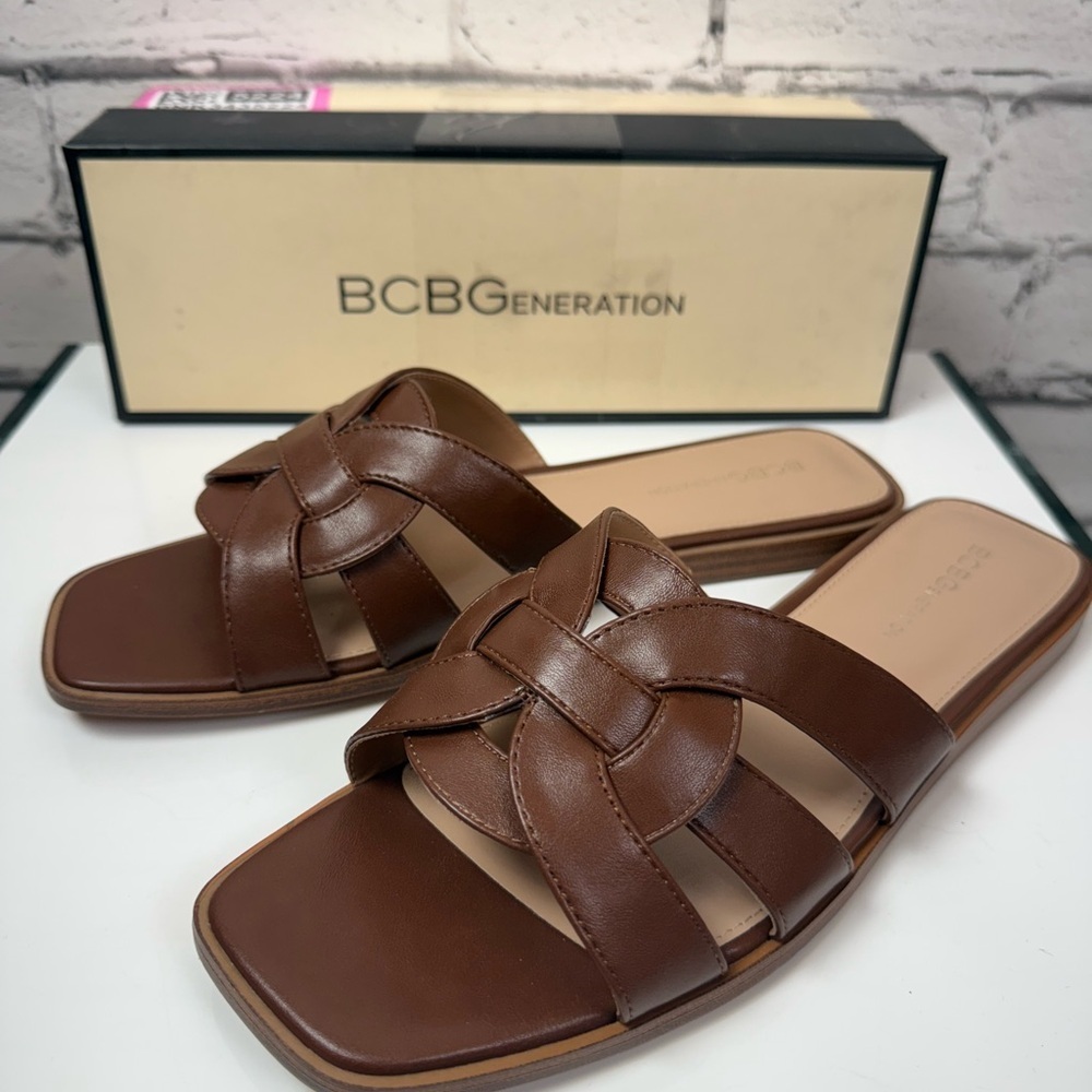 BCBGeneration Meltem Leather Sandals Sugar Almond Brown Size 10 NWT Boho Sandals